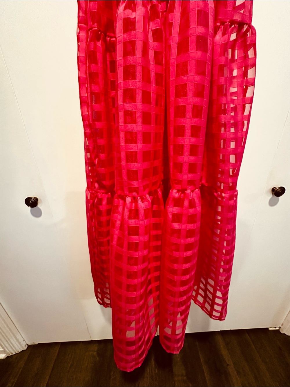 Windowpane Chiffon Halter Maxi Dress in Fuchsia Pink - Women’s L - Picture 5 of 16